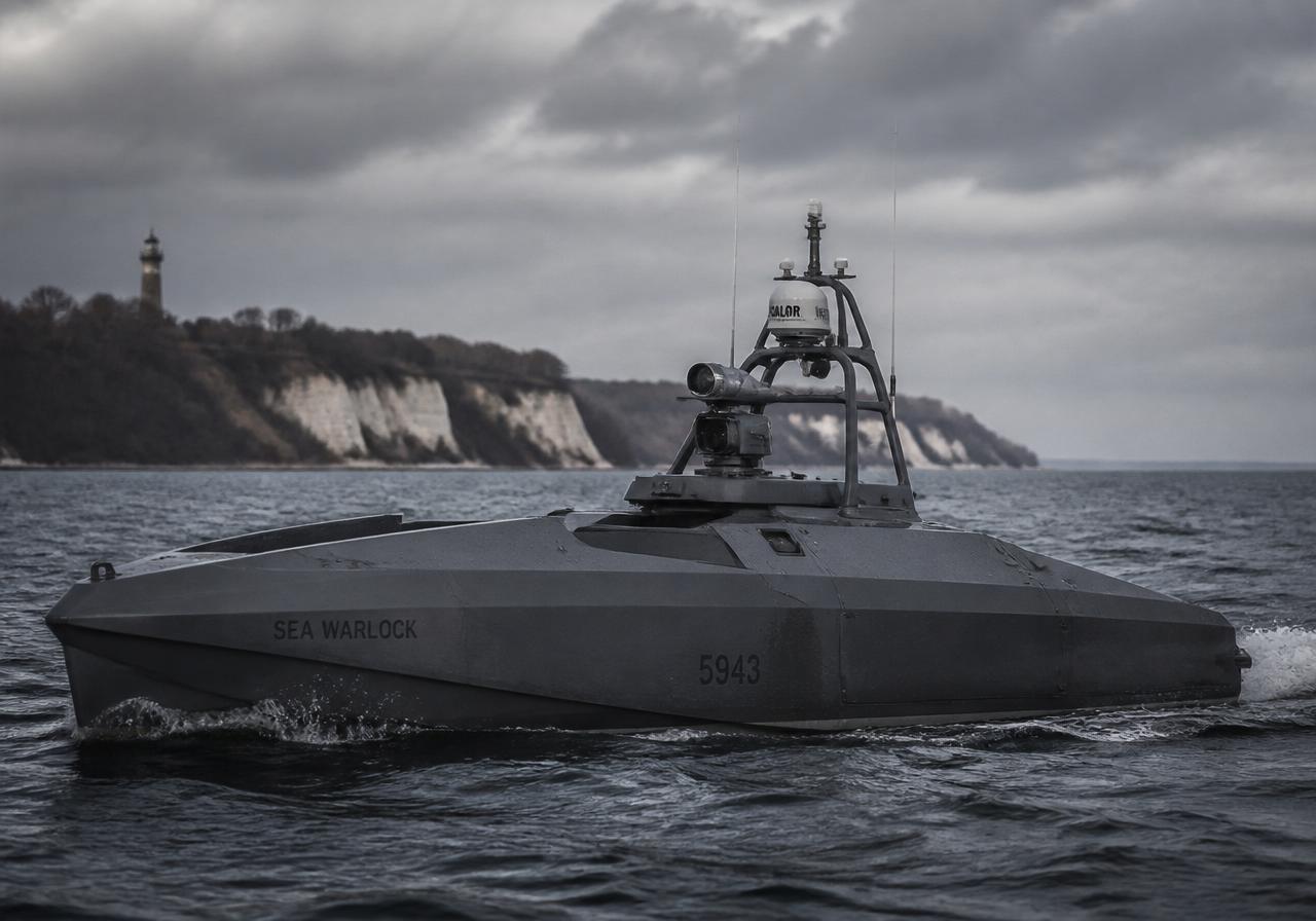 Unbemanntes Überwasserfahrzeug (USV) bei einem Test in der Ostsee vor der mecklenburg-vorpommerschen Küste.