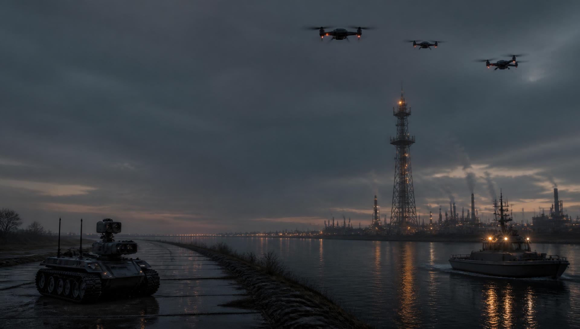 Dunkle Kommandozentrale mit schwebendem Corridor Test-OS Dashboard, das Buchung, Compliance, Telemetry und Datennachweis über die Domänen Luft, Land, Maritim, Spektrum und Space verbindet.